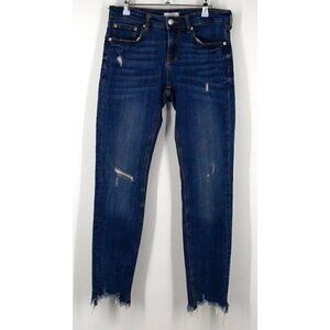NWOT ZARA Cropped Distressed Dark Wash Jeans Blue 6